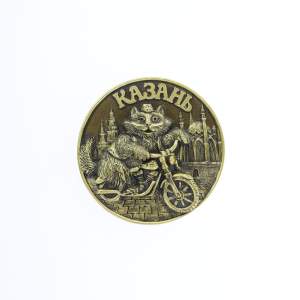 Магнит круг Кот на мотоцикле 7см  