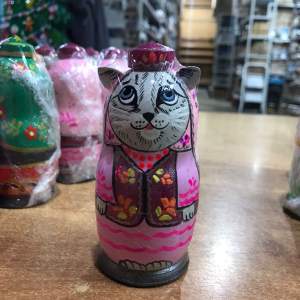 Матрёшка Кот в тюбетейке 3м 12 см девочка серая  