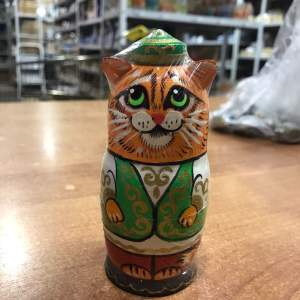 Матрёшка Кот в тюбетейке 3м 12 см рыжий  