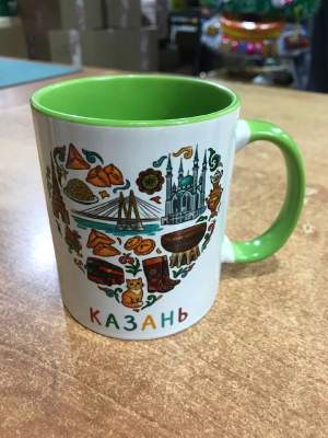 Кружка керамика Казань сердце 330мл зеленая внутри и зеленая ручка  