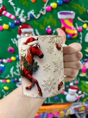 Кружка керамика Конь красный 330мл красная внутри  