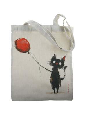 Сумка шоппер кот с красным шариком  