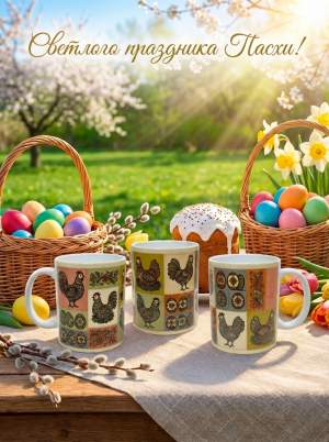 Кружка керамика Пасха курочки пэчворк  