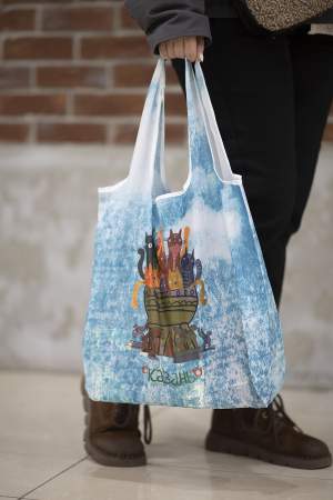 Сумка складная Казань Коты в чаше 40х45 см длина ручки 50 см  